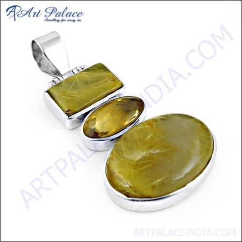 Elegant Citrine Golden Rutile Gemstone Silver Pendant crafted from 925 sterling silver, showcasing stunning gemstones.