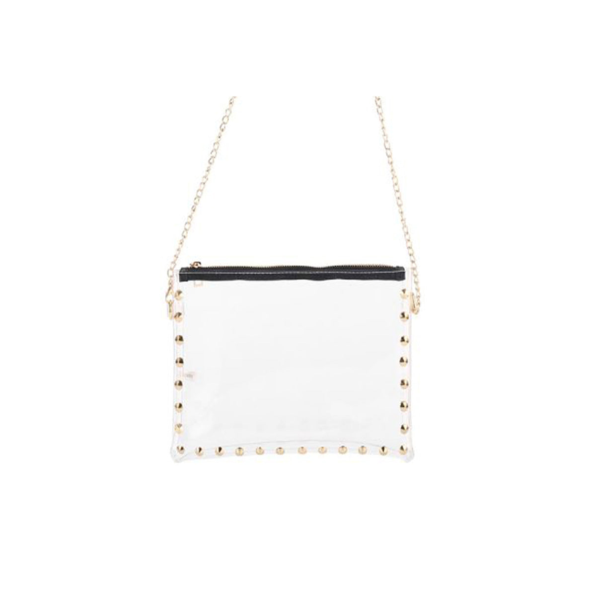 Clear envelope shape handbag with a stylish chain strap, showcasing a modern design suitable for various occasions.