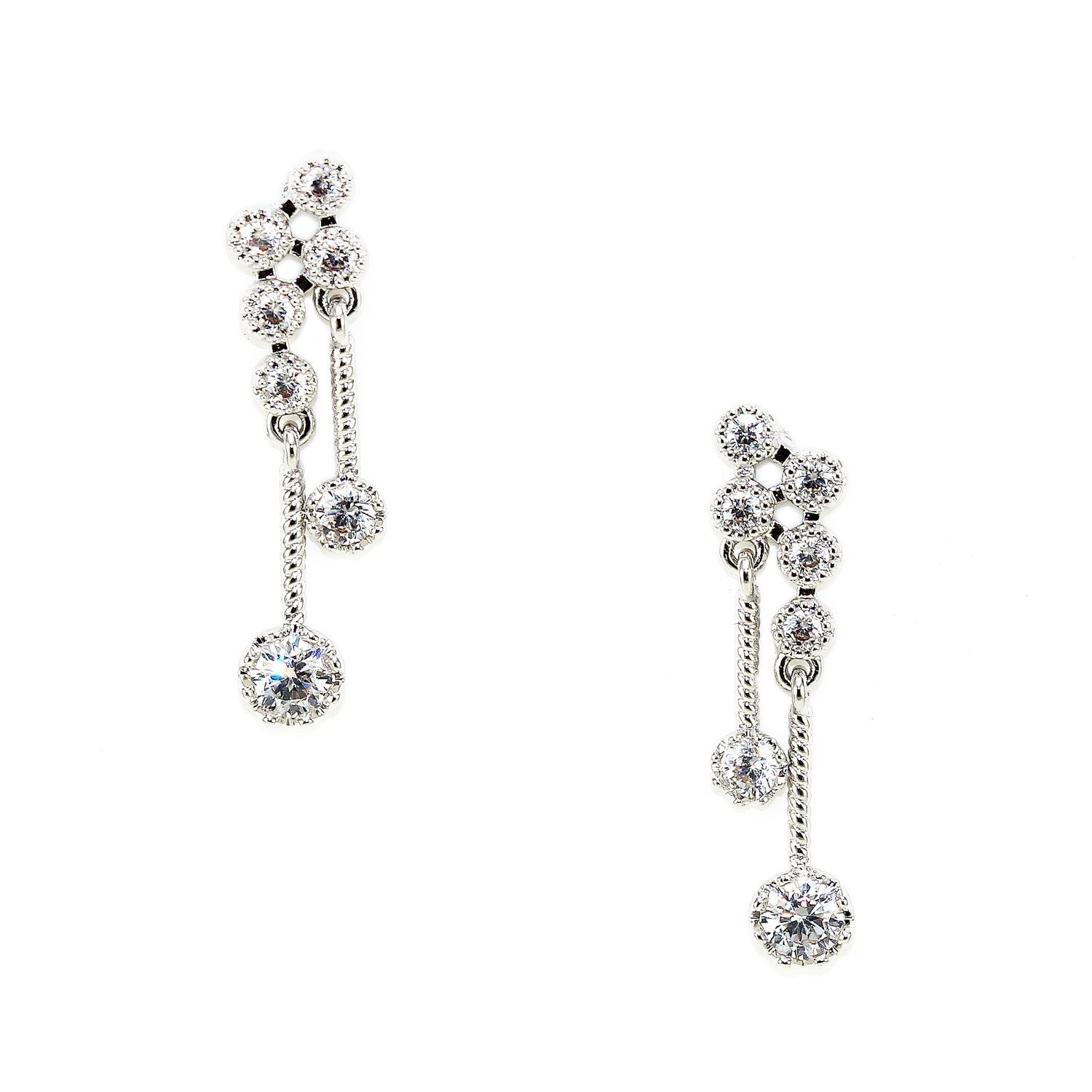 Elegant Cluster Drop Earrings featuring gradient cubic zirconia crystals in a white gold plated setting, perfect for any occasion.