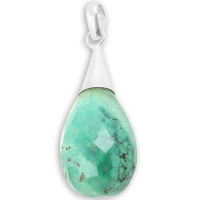 A beautiful drop-shaped turquoise gemstone pendant set in 925 silver, showcasing elegant craftsmanship and vibrant color.