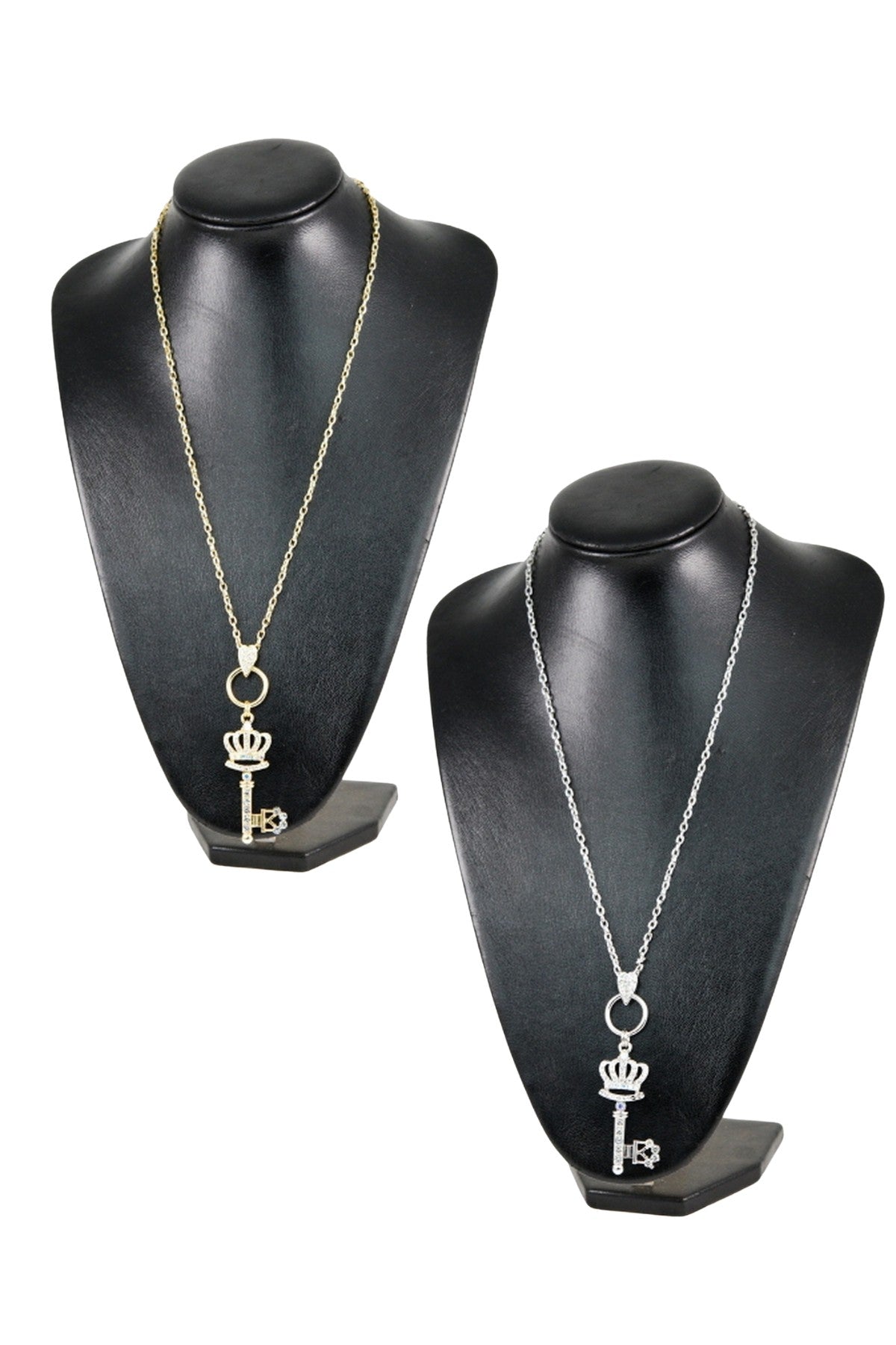 A stylish Crown Key Pendant Necklace featuring a delicate crown key design, perfect for elegant occasions.