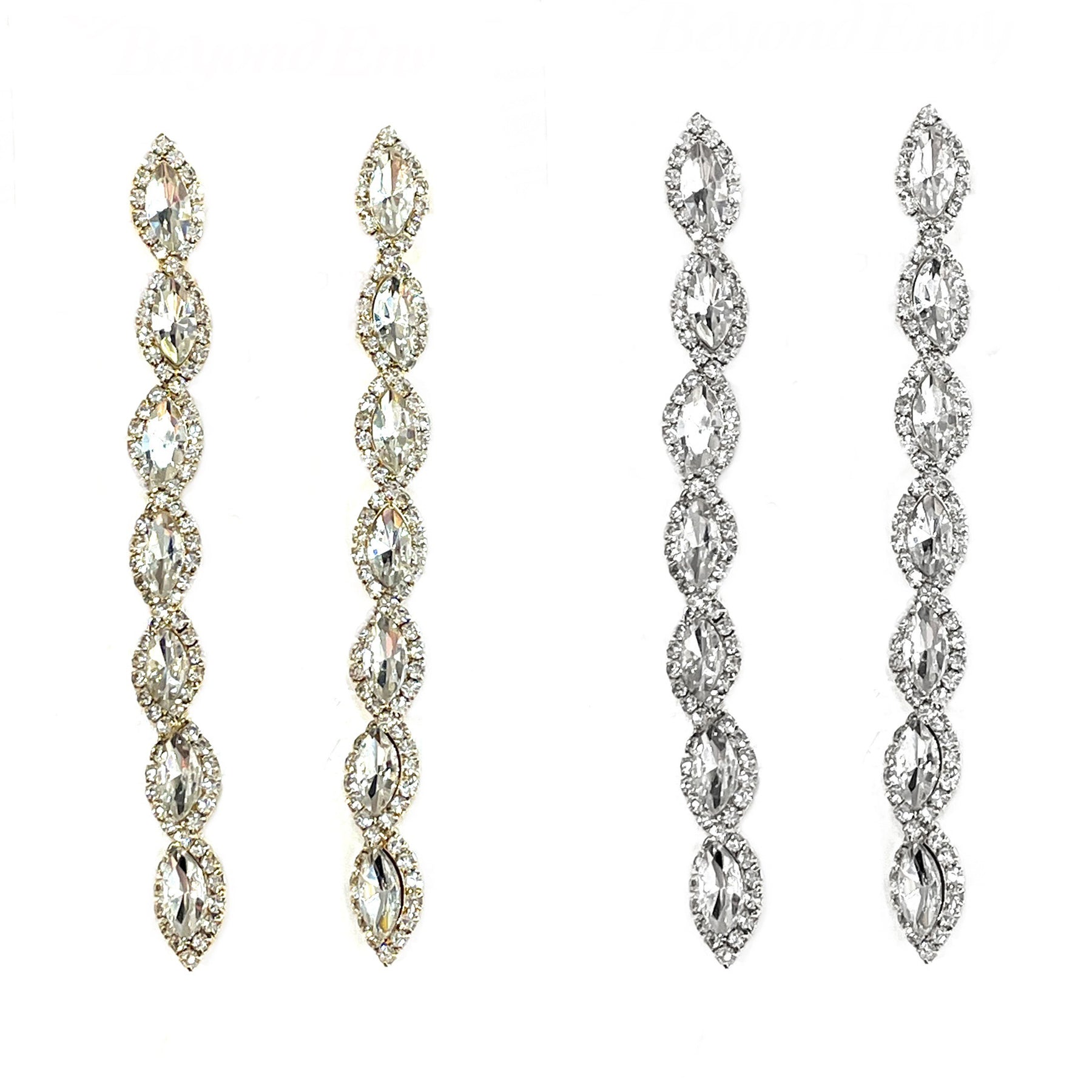 Elegant crystal drop earrings with a 6-inch drop and secure post back closure, showcasing a sparkling design.