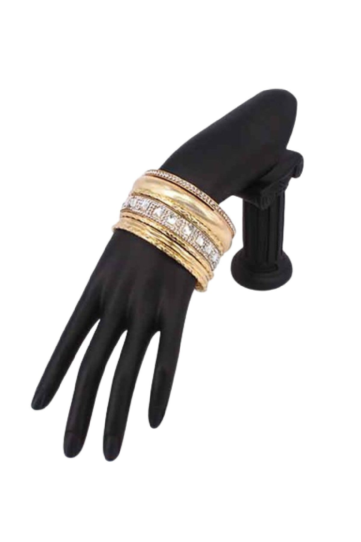 A set of 8 crystal bangle bracelets, showcasing their elegant design and sparkling finish, perfect for accessorizing any outfit.