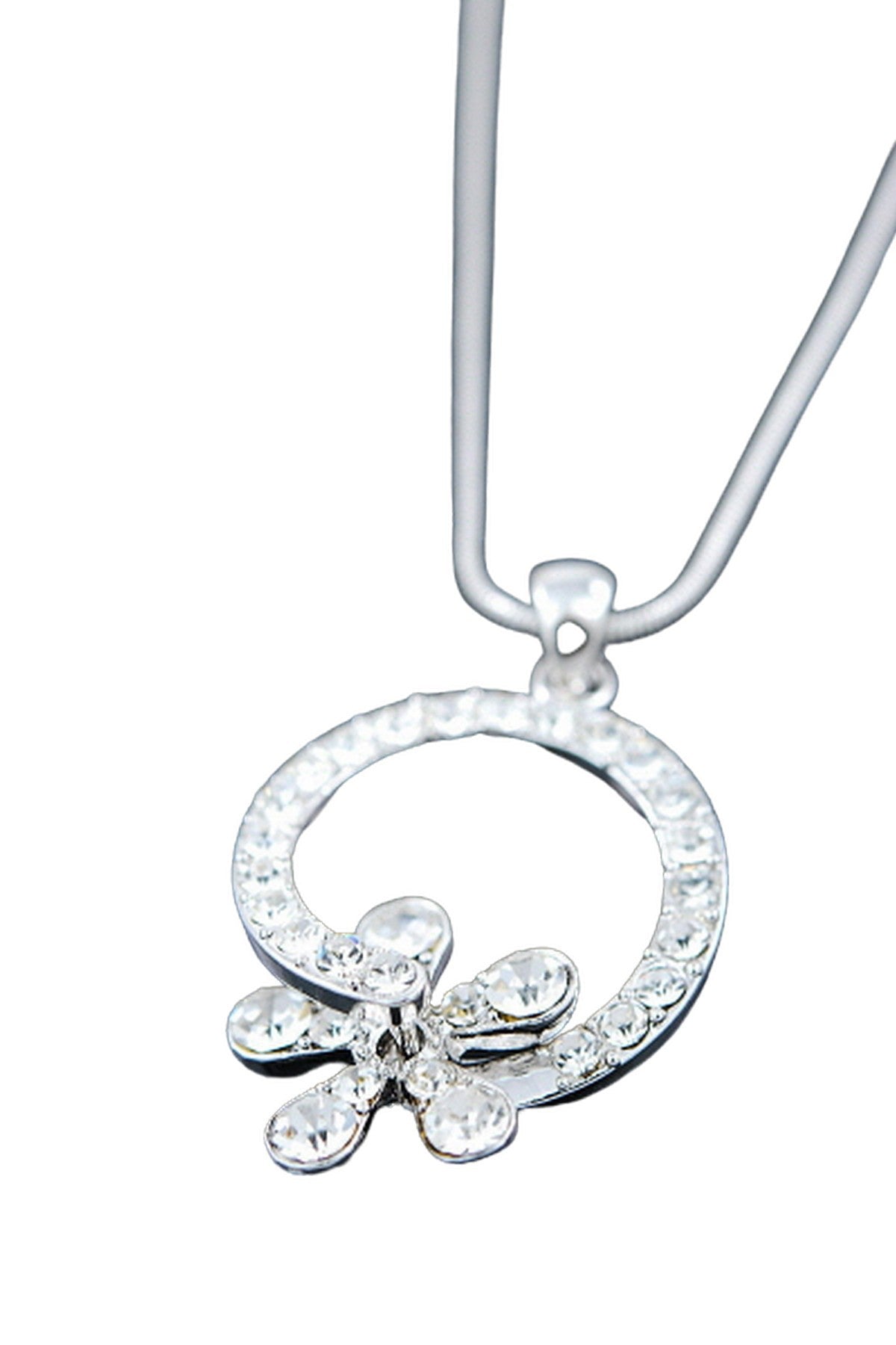 Elegant Crystal Circle Spin Move Pendant Necklace with double plating and a 17-inch chain, featuring a lobster claw clasp and extender.