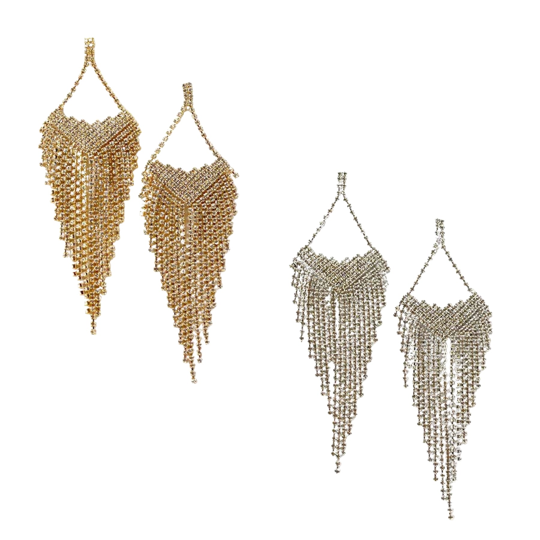 Elegant crystal dangle earrings with a 5-inch drop, featuring a secure post back closure.