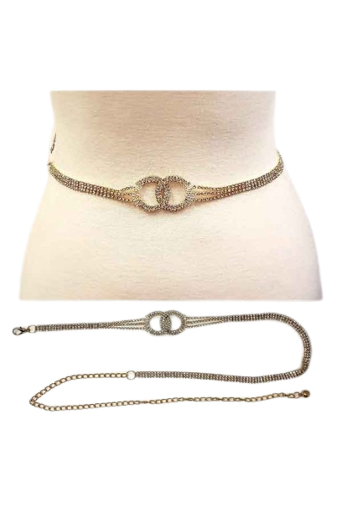 Crystal Double Round with 3 Line Belt featuring a lobster claw clasp, elegant design, and lead compliant materials.