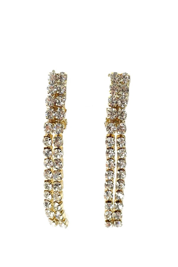 Elegant crystal drop clip-on earrings, 2 inches long, perfect for any occasion.