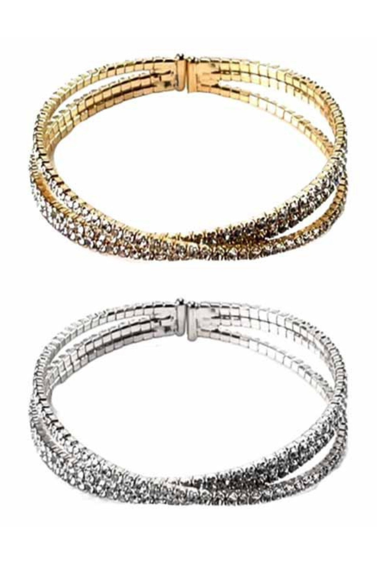 A stylish crystal lined cuff bracelet with an adjustable design, showcasing sparkling crystals on a sleek metal band.