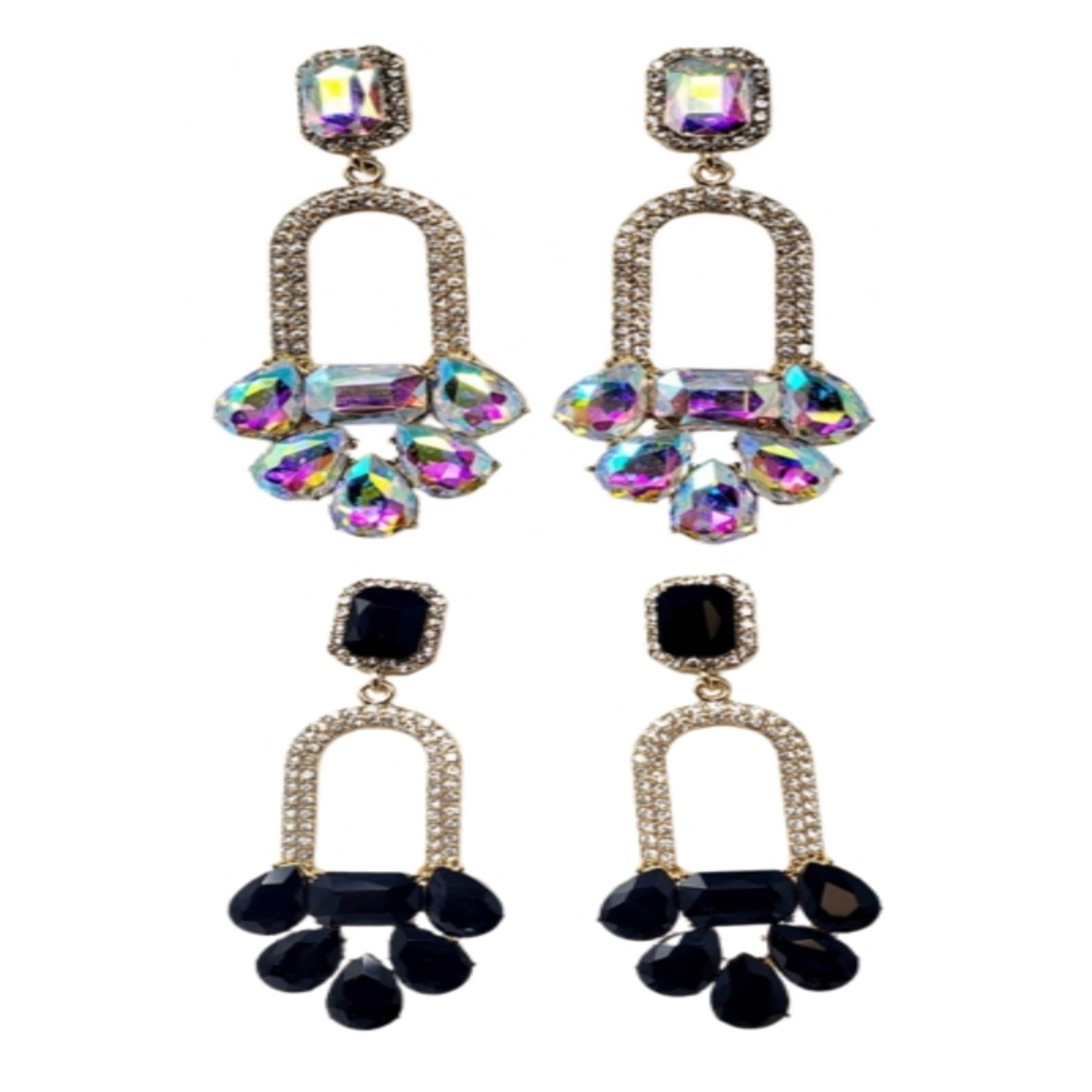 Elegant Crystal Rain Drop Stone Ring Earrings with a 3-inch drop design, showcasing sparkling crystals.