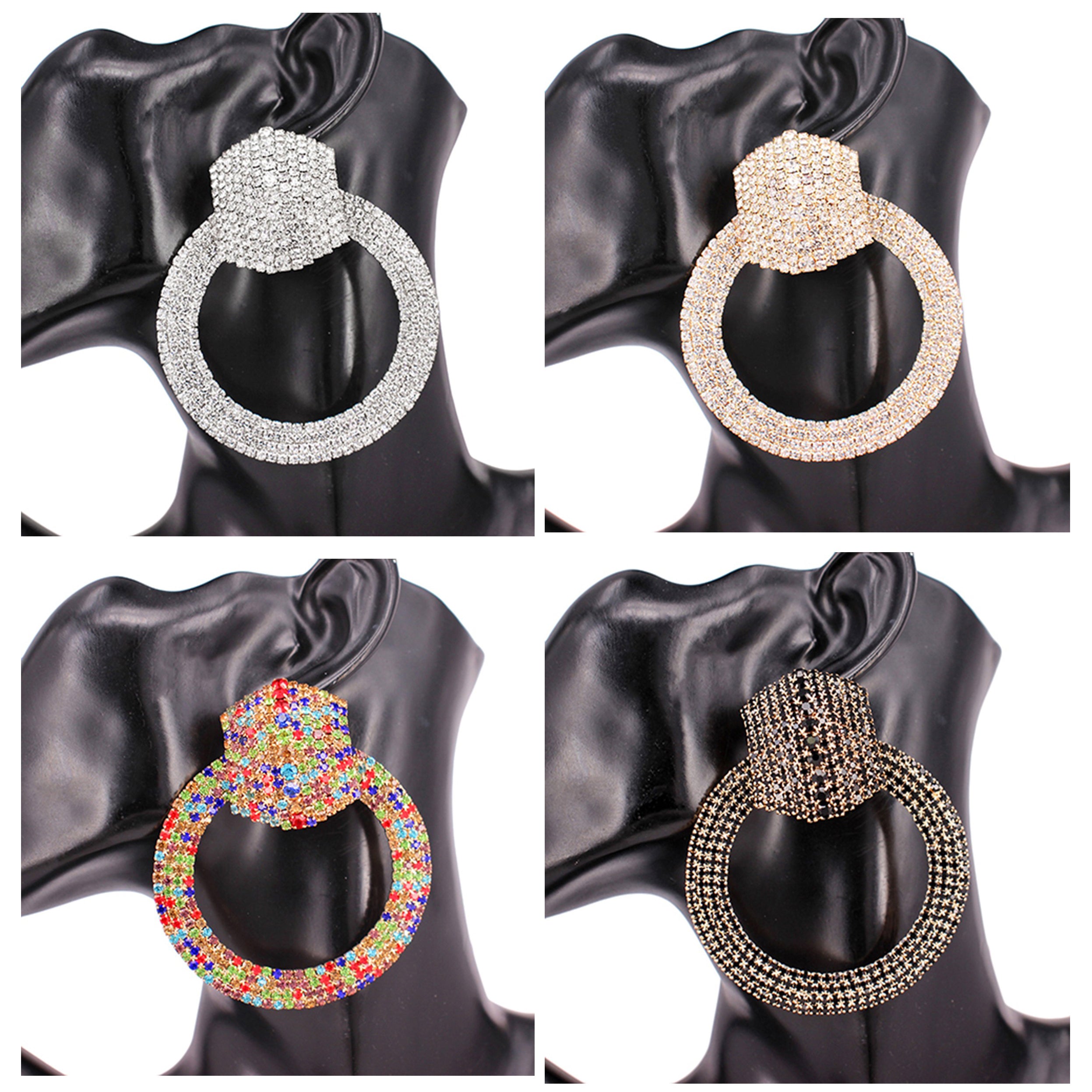 Elegant Crystal Ring Hexagon Layered Earrings with a 4-inch drop, showcasing a stylish design suitable for various occasions.