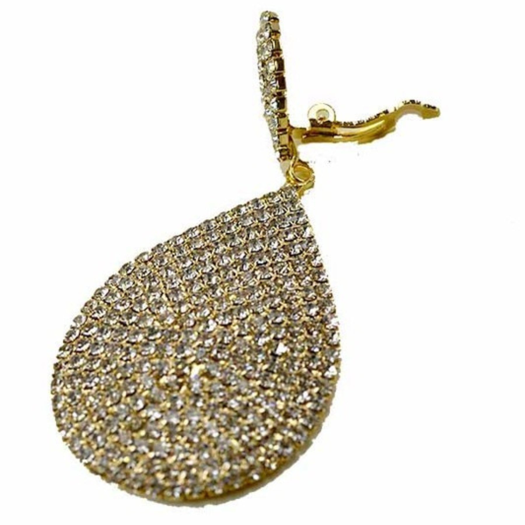 Elegant crystal teardrop clip-on earrings with a 2.5-inch drop, perfect for any occasion.