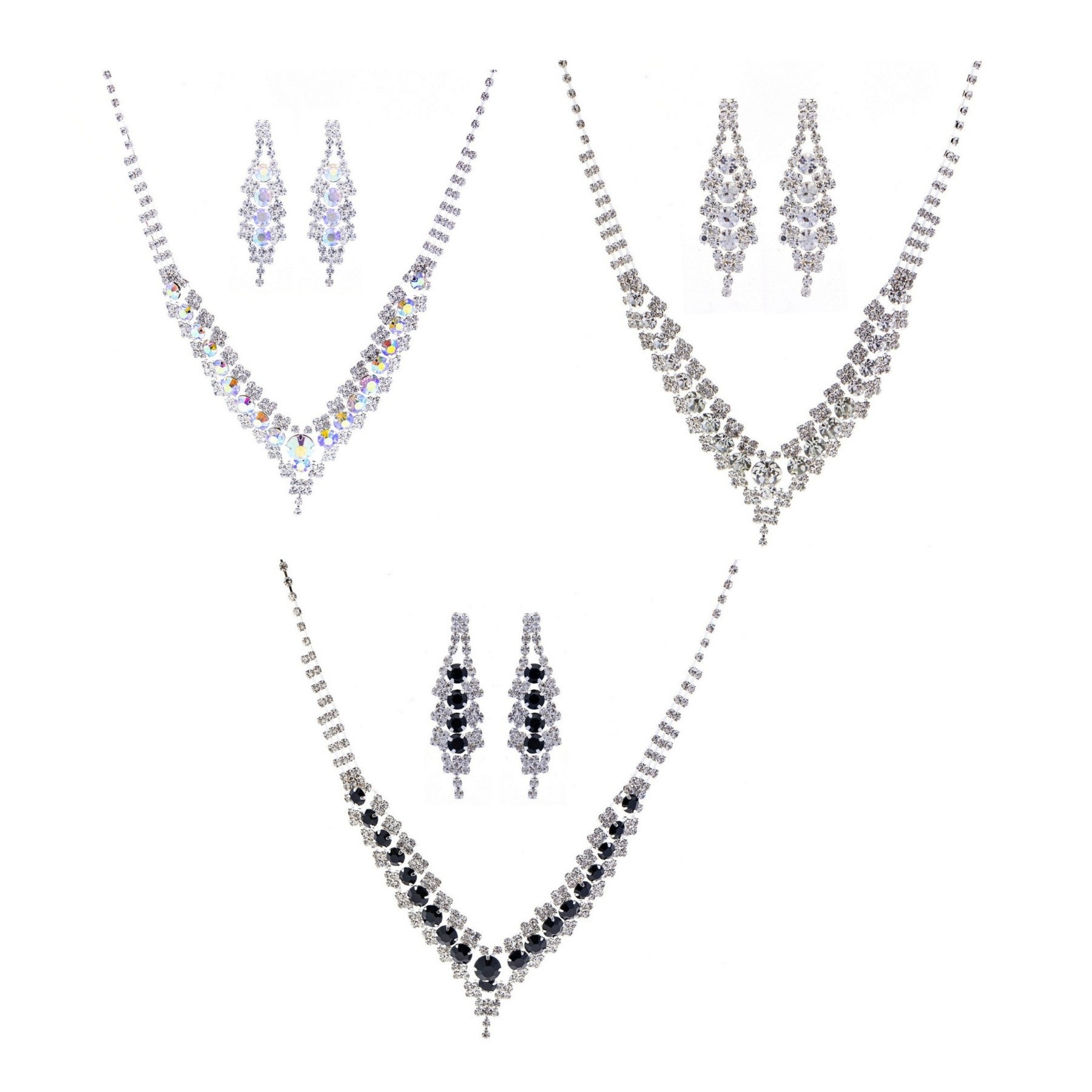 Crystal Rhinestone Drop Earring Necklace Set featuring elegant rhinestones and a lobster claw clasp, perfect for evening wear.