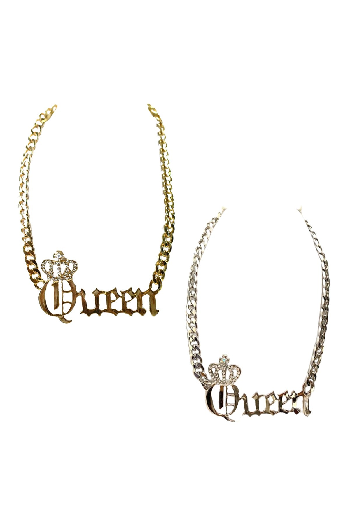 Cuban Chain Queen Pendant Necklace featuring a stylish chain and elegant queen pendant, perfect for any occasion.