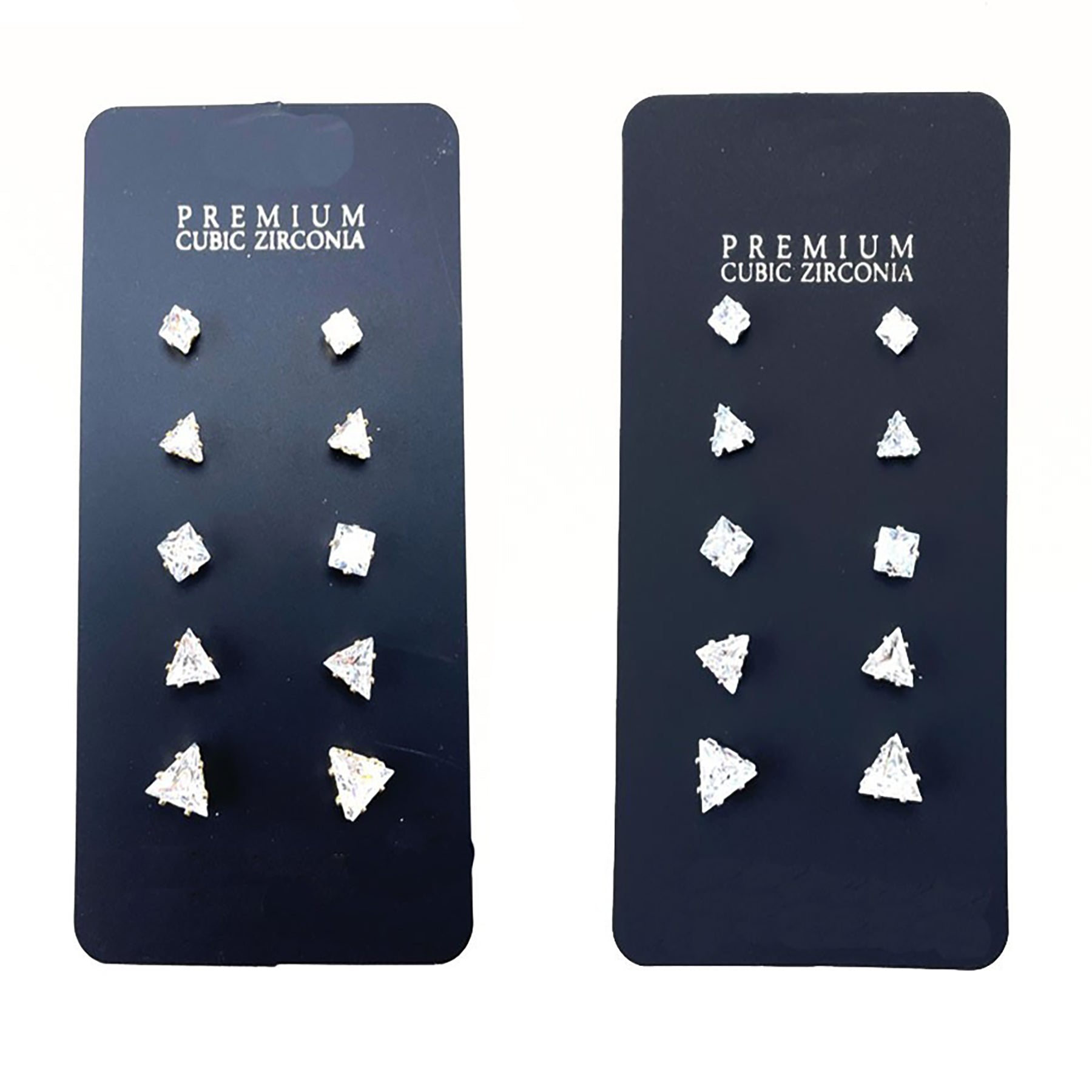 A stylish set of five pairs of cubic zirconia earrings, showcasing various designs including studs and hoops, perfect for any occasion.