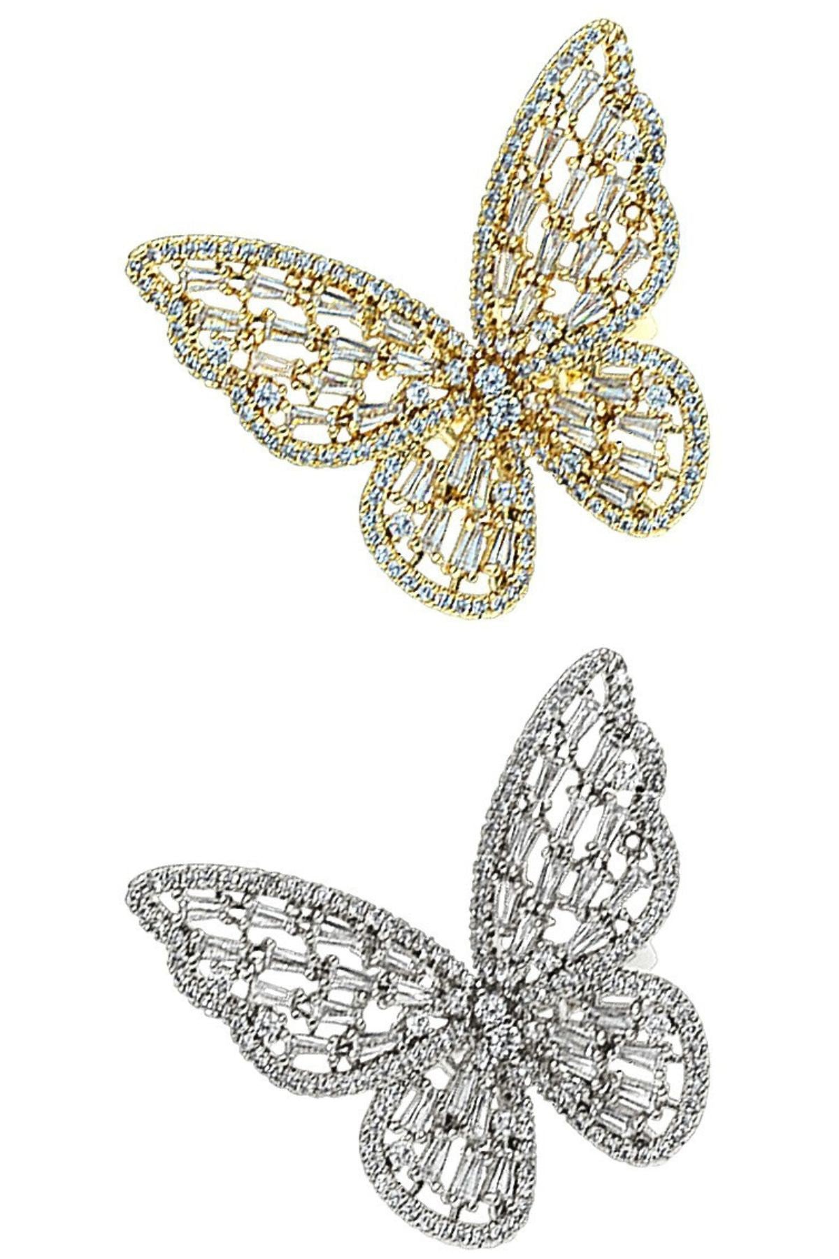Cubic Zirconia Baguette Butterfly Ring with sparkling stones and adjustable design, showcasing elegance and style.