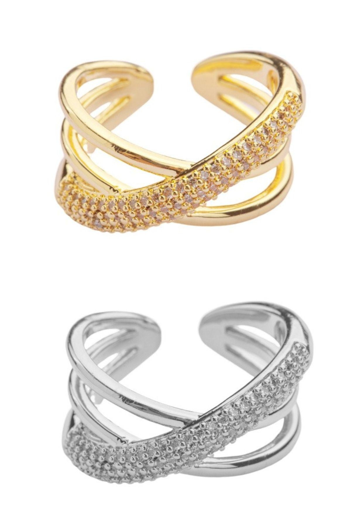 Cubic Zirconia Bold Line Ring featuring an adjustable design and sparkling stones, perfect for any occasion.