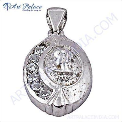 Handmade Cubic Zirconia gemstone pendant crafted from 925 sterling silver, showcasing intricate design and sparkling clarity.