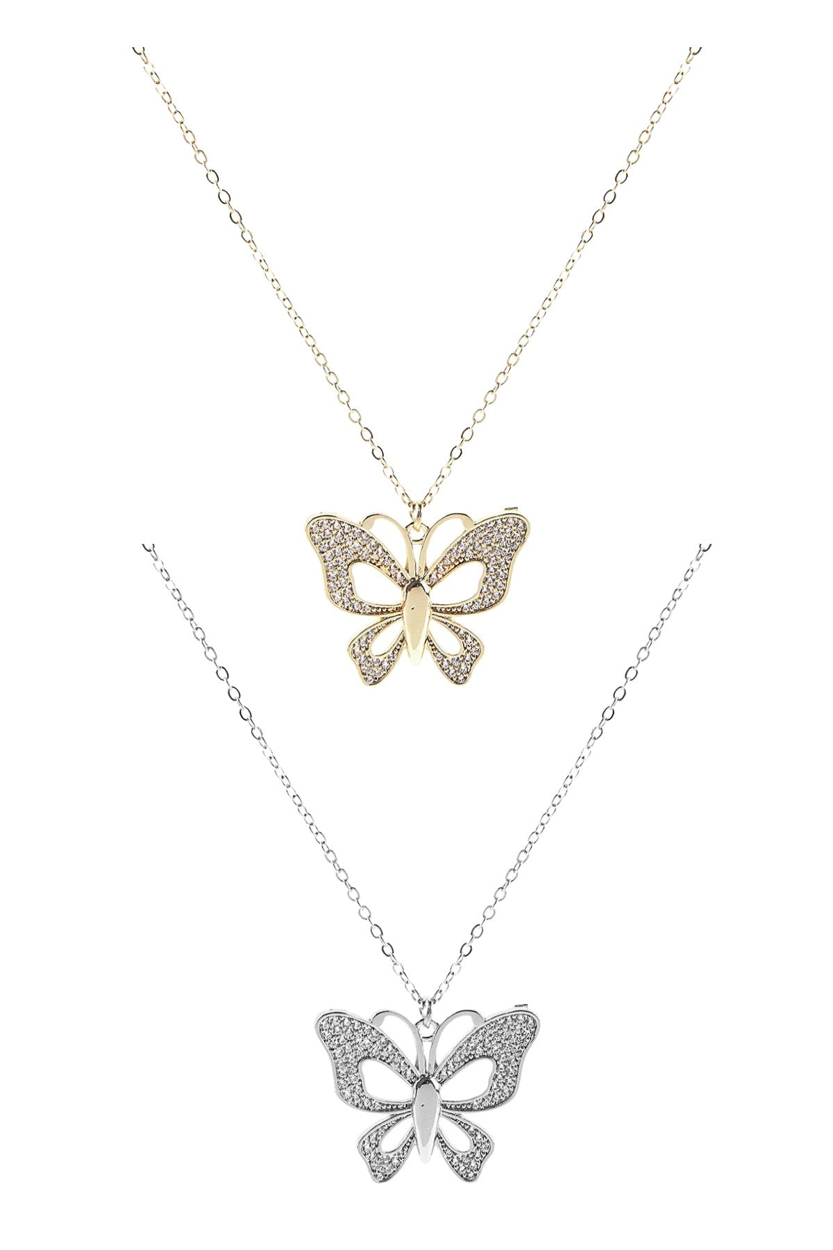 Cubic Zirconia Hollow Butterfly Necklace with sparkling details and adjustable length.