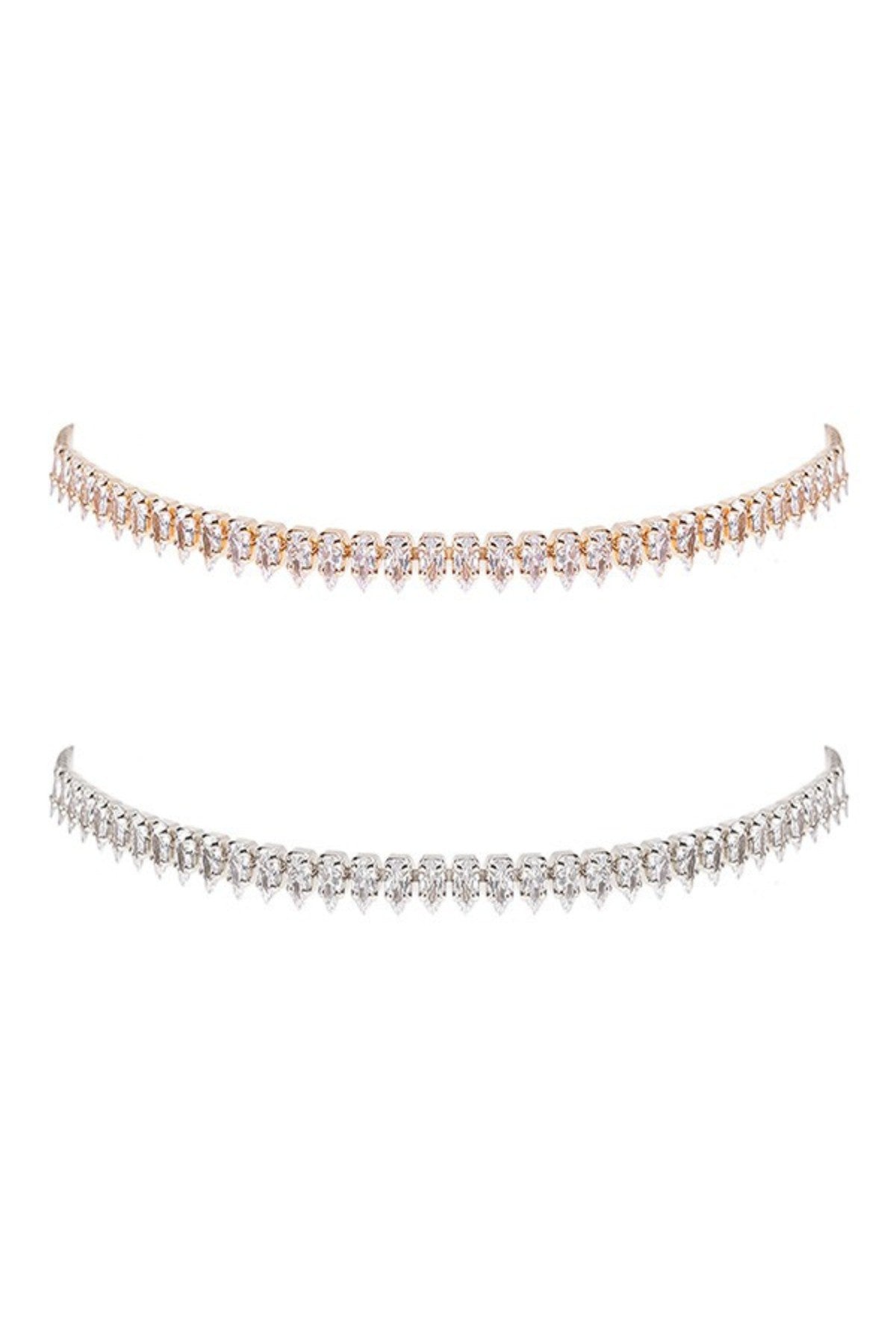 Cubic Zirconia Pointy Choker Collar Necklace featuring sparkling stones and an adjustable clasp.