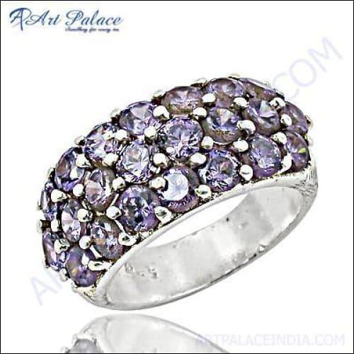 Custom Designer Amethyst Gemstone Silver Ring showcasing a vibrant purple amethyst set in a sleek silver band, highlighting its unique handmade craftsmanship.