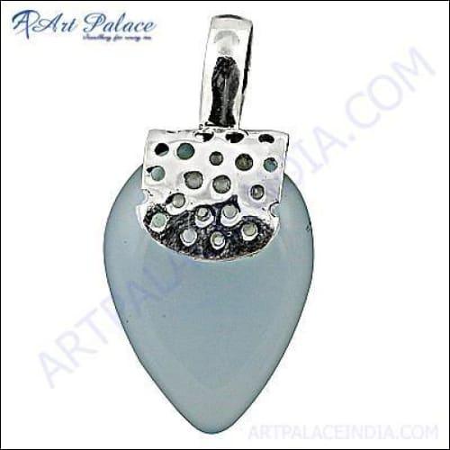 Cute Blue Chalcedony Pear Shape Gemstone Silver Pendant showcasing its elegant design and vibrant color.