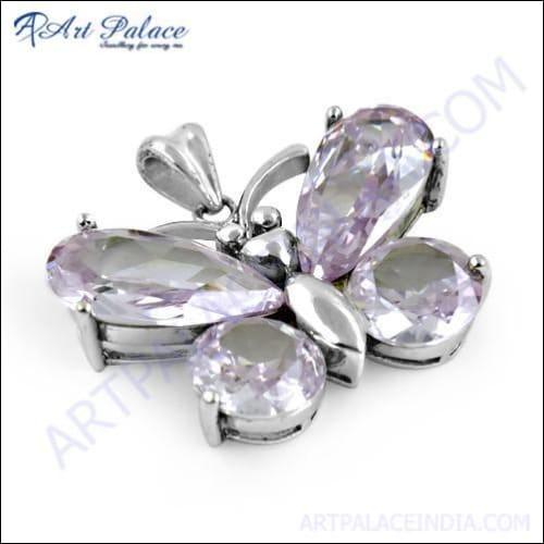 Cute Butterfly Style Amethyst Zircon Silver Pendant showcasing intricate butterfly design with sparkling amethyst zircon stones.
