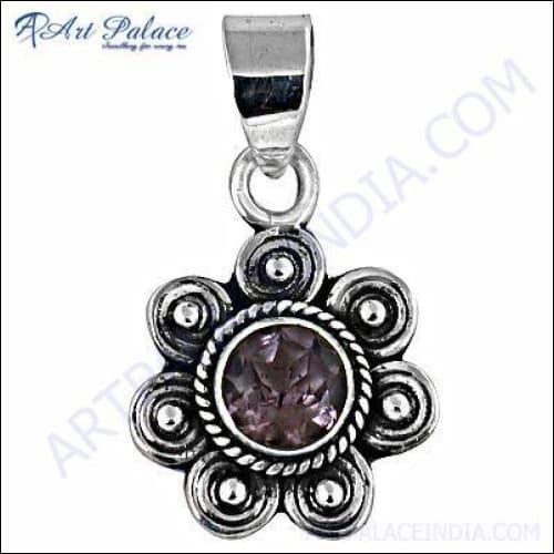 Cute Designer Amethyst Gemstone Silver Pendant featuring a rich purple amethyst set in high-quality silver, showcasing elegant craftsmanship.