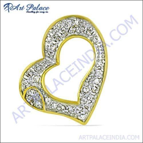Cute heart-shaped silver pendant adorned with sparkling cubic zirconia gemstones, perfect for gifting.