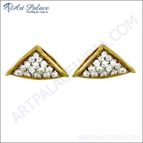 Cute Silver and Gold Plated Cubic Zirconia Stud Earrings showcasing elegant design and sparkling stones.