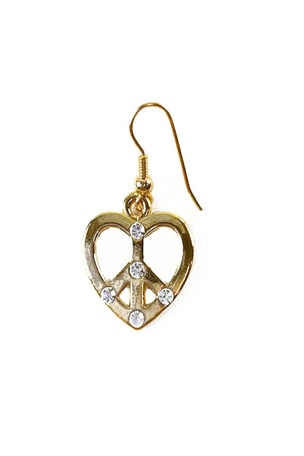 Stylish heart peace sign dangle earrings with fish hook design, showcasing a unique and elegant look.