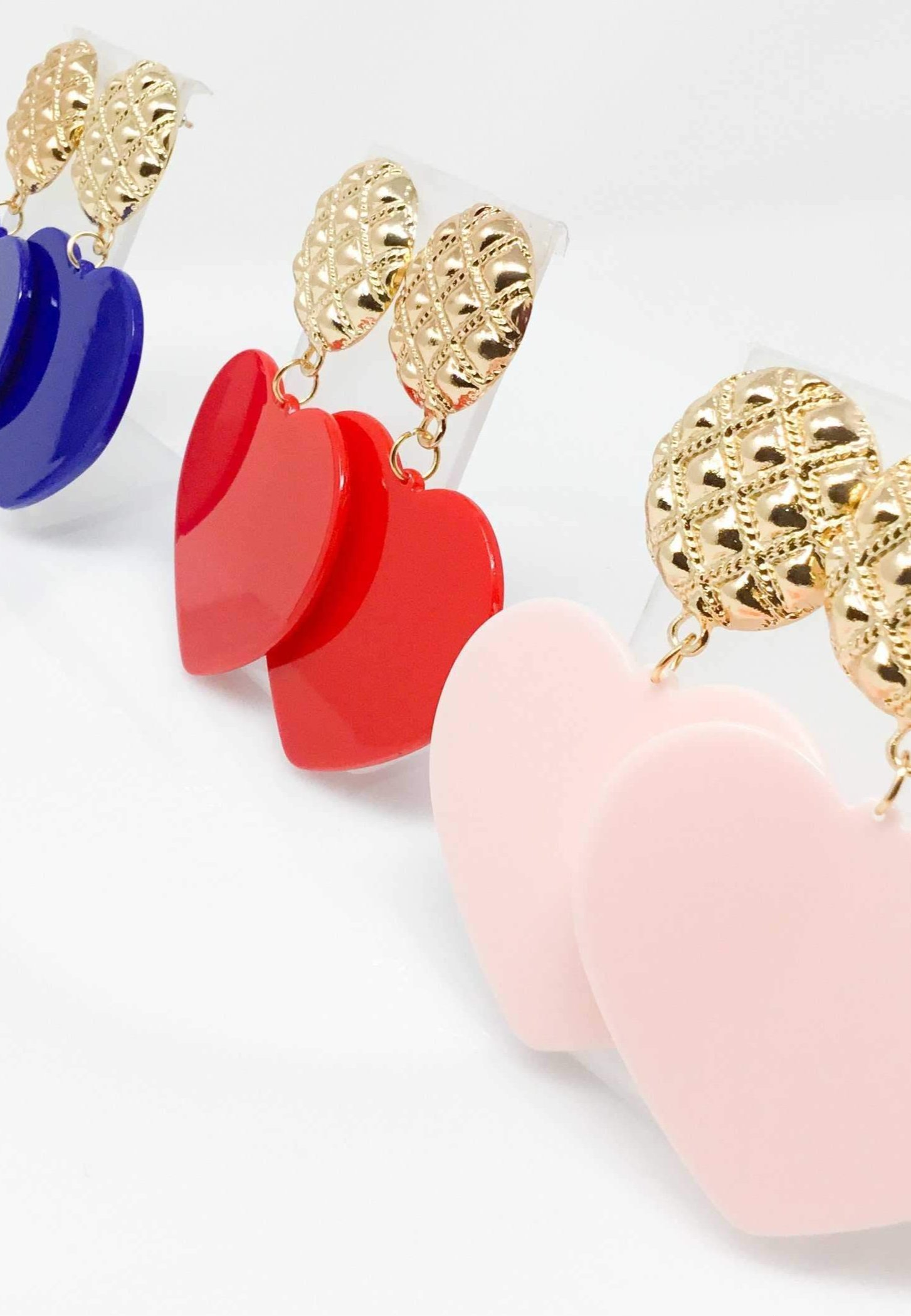 Dangle - Tanisha’s Heart drop earrings featuring geometric design in vibrant colors like gold, red, blue, and pink, made from high-quality zinc alloy.