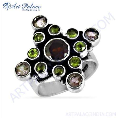 Dazzling Amethyst, Garnet, and Peridot Gemstone Silver Ring showcasing vibrant gemstones set in 925 silver, perfect for elegant occasions.