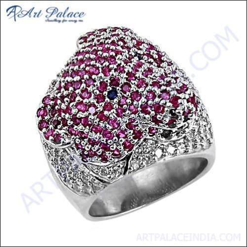 Dazzling multi-color cubic zirconia gemstone silver ring made of 925 sterling silver, showcasing vibrant colors and elegant design.