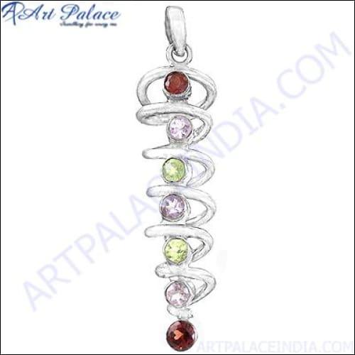 Delicate Multi-Gemstone 925 Silver Pendant showcasing vibrant gemstones set in elegant silver, perfect for adding glamour to any outfit.