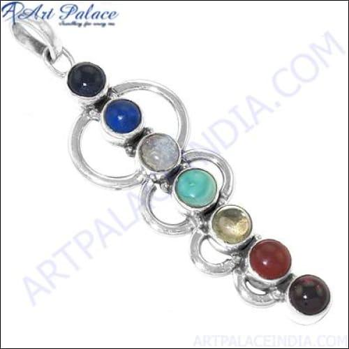 Delicate Multi-Gemstone 925 Silver Pendant showcasing vibrant natural gemstones set in elegant silver design.