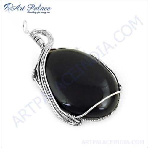 Designer Black Onyx Gemstone 925 Silver Pendant showcasing a stunning black onyx stone set in high-quality sterling silver, perfect for elegant occasions.