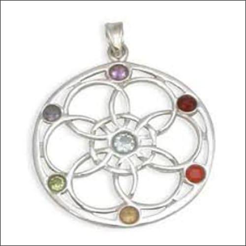 Designer Chakra Multi Gemstone 925 Silver Pendant featuring vibrant gemstones set in elegant silver design.