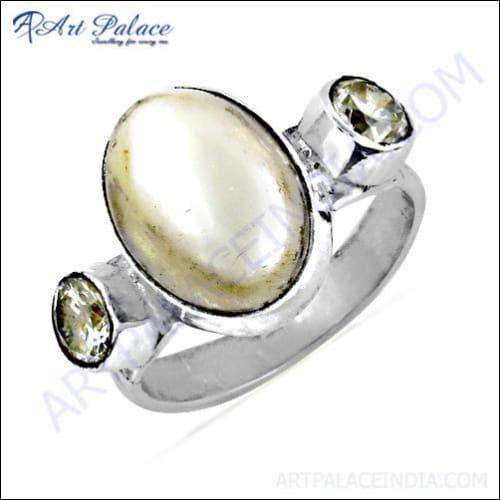 A stunning Designer Cubic Zirconia Gemstone Silver Ring made from 925 sterling silver, featuring a sparkling cubic zirconia stone.