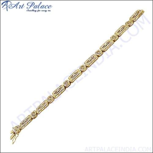 Designer Cubic Zirconia Gold Plated Silver Bracelet featuring sparkling stones and luxurious gold plating, handcrafted by Art Palace.