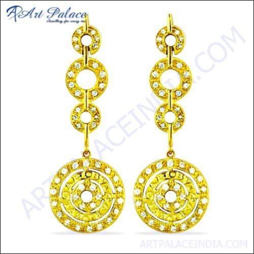 Elegant Designer CZ Gemstone Gold Plated Silver Earrings showcasing sparkling cubic zirconia stones and a luxurious gold finish.