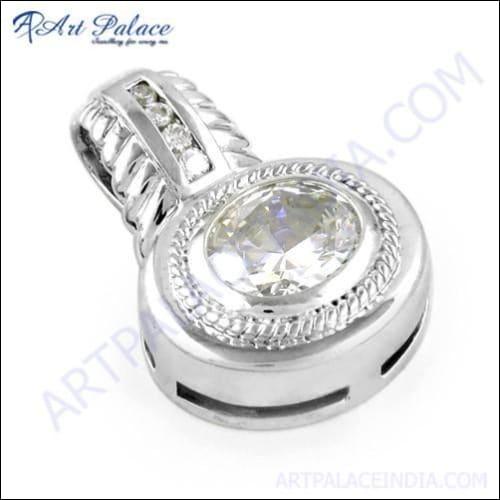 Elegant Designer Gemstone Silver Pendant featuring sparkling cubic zirconia, showcasing intricate craftsmanship and stylish design.