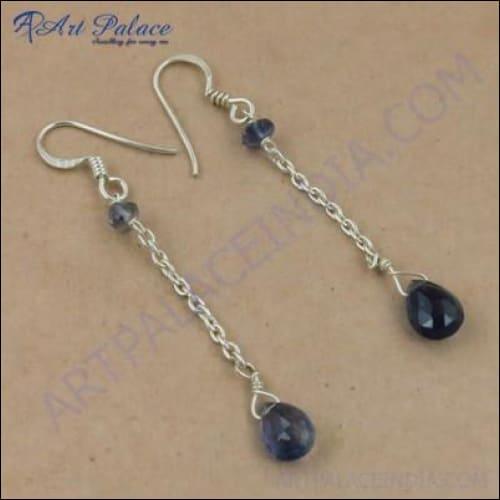 Elegant Designer Iolite Gemstone Silver Earrings showcasing unique craftsmanship and shimmering gemstones.