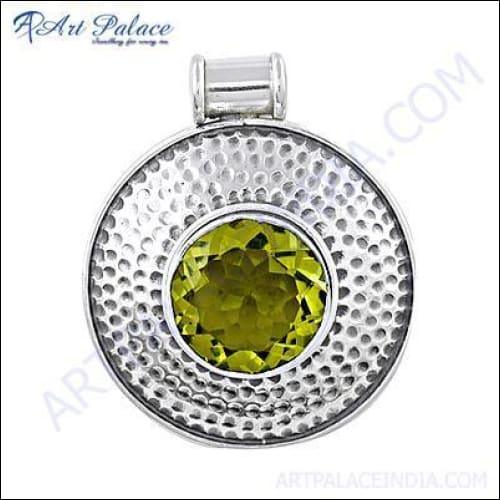 Elegant Designer Lemon Quartz Gemstone Silver Pendant showcasing a vibrant lemon quartz stone set in intricately designed silver.