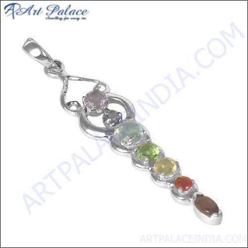 A stunning Designer Multi-Gemstone 925 Silver Pendant featuring vibrant gemstones set in intricate silver design.