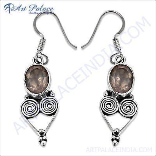 Elegant Designer Rose Quartz Gemstone Silver Earrings showcasing a beautiful pink hue set in high-quality silver.