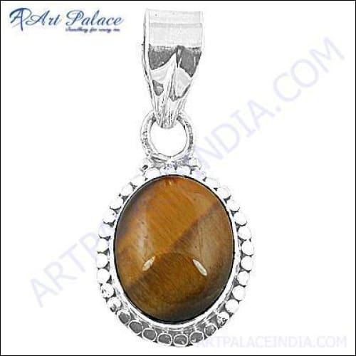 Designer Tiger Eye Gemstone Silver Pendant made of 925 sterling silver, showcasing a beautiful tiger eye stone with intricate detailing.