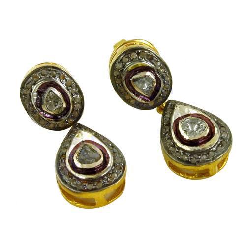 Elegant Diamond Gold Plated Victorian 925 Silver Earrings featuring intricate design and sparkling diamonds.