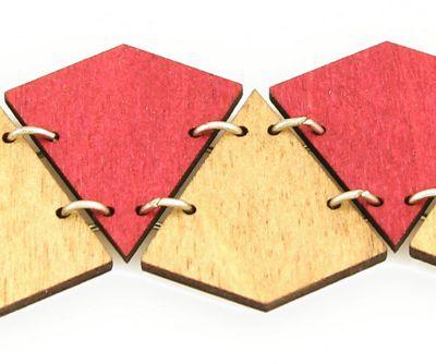 Diamond-Cut Bracelet 7515D in cherry red and tan, showcasing its elegant design and sustainable wood material.