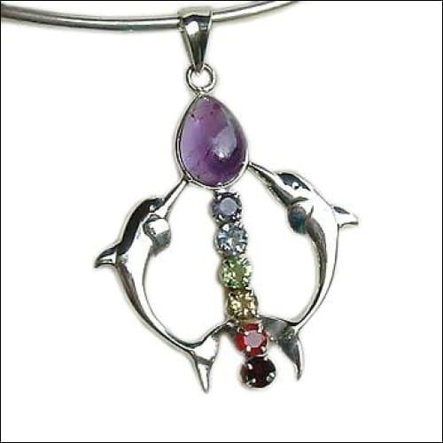 Dolphin Shape Multi Gemstone 925 Silver Pendant featuring vibrant gemstones and intricate silverwork.