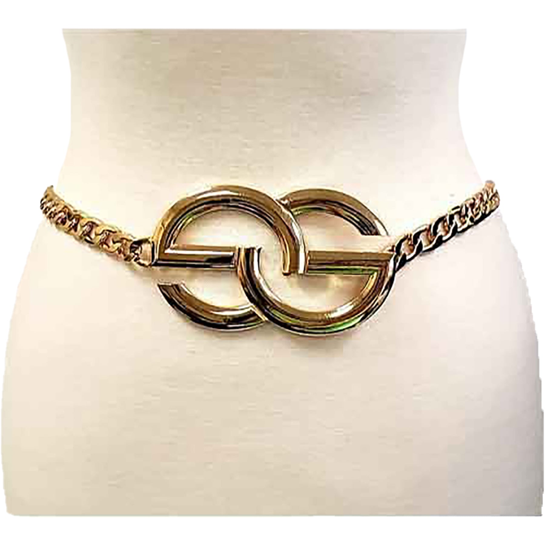 A stylish Double Round Buckle Chain Belt featuring a double round buckle and lobster claw clasp, perfect for enhancing any outfit.